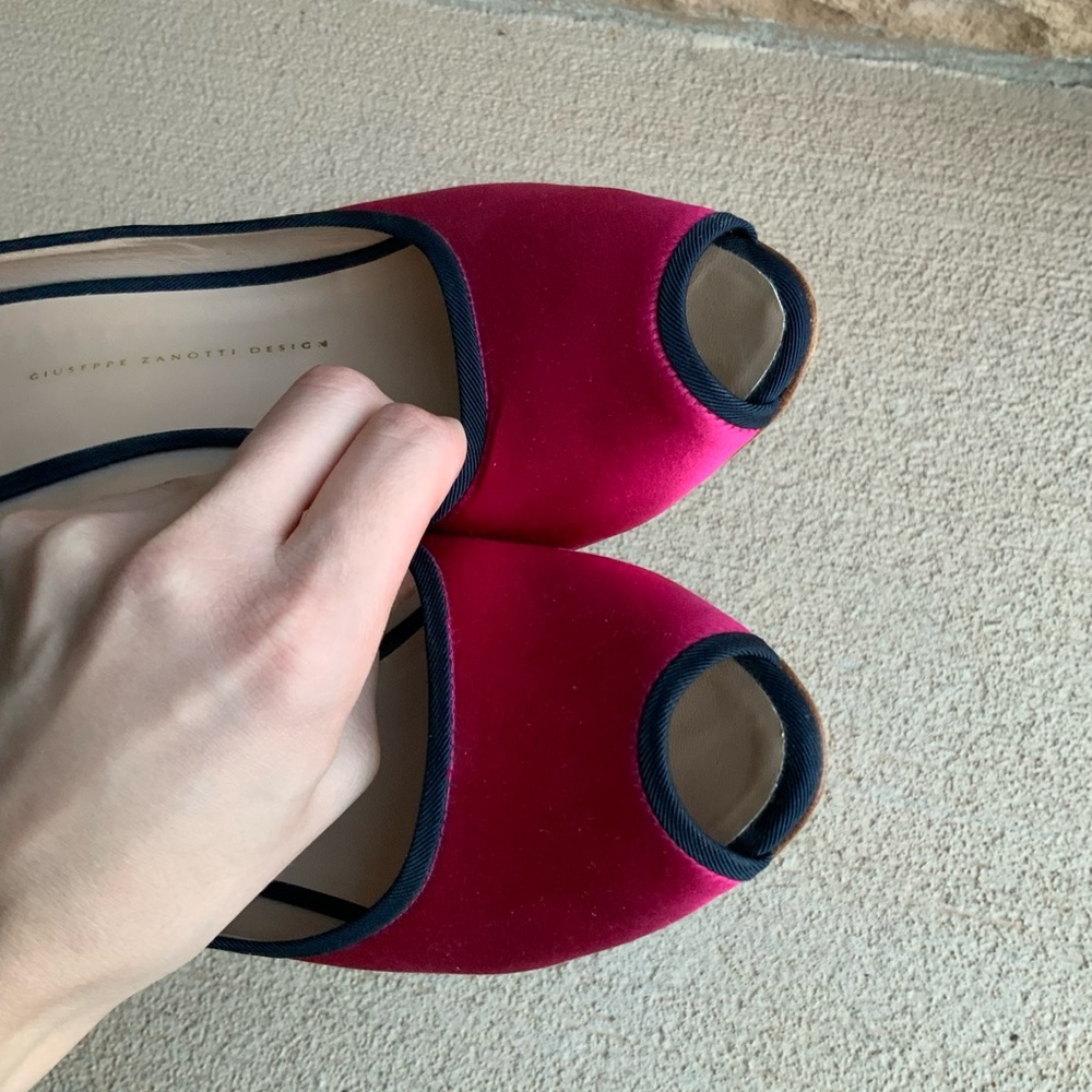 GIUSEPPE ZANOTTI Pink Black Satin Women's Peep Toe Pumps Heels Size 10 - Picture 8 of 15
